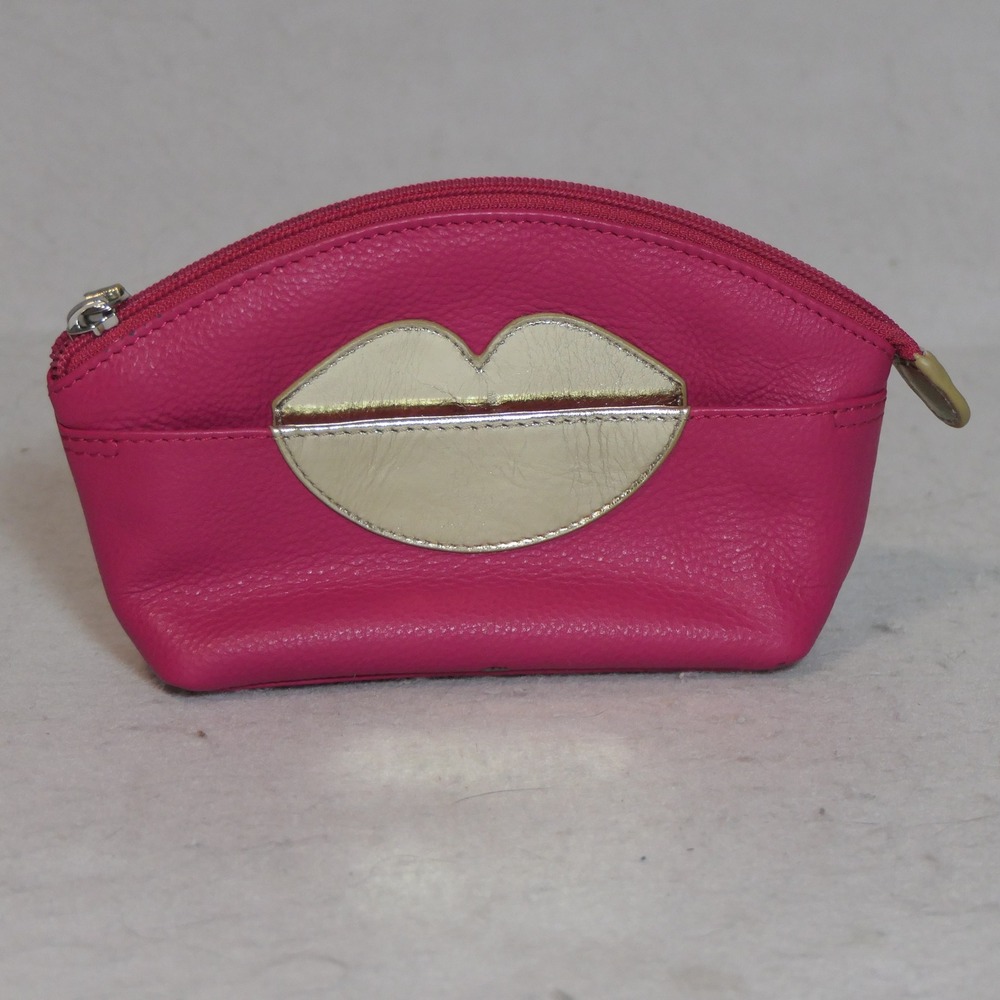 ili New York Women Leather Cosmetic Case S Pink Hot Lips Barbiecore Coquette